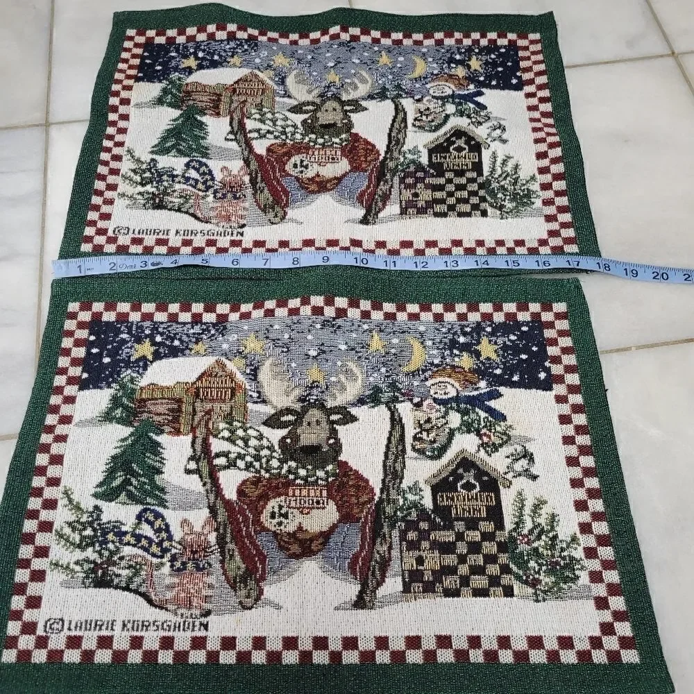 Lorie Korsgaden Cottage Cozy Moose Ski Christmas Embroidery Placemats, set of 2